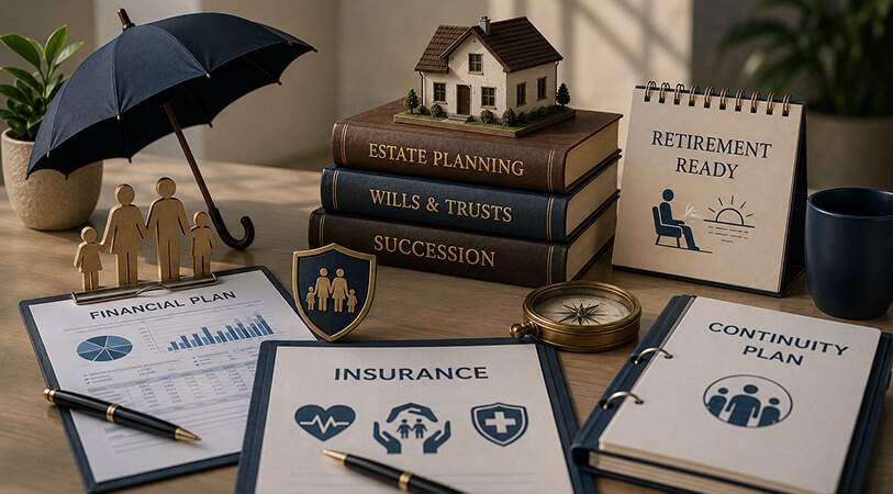 A family meeting with an adviser to discuss succession planning.