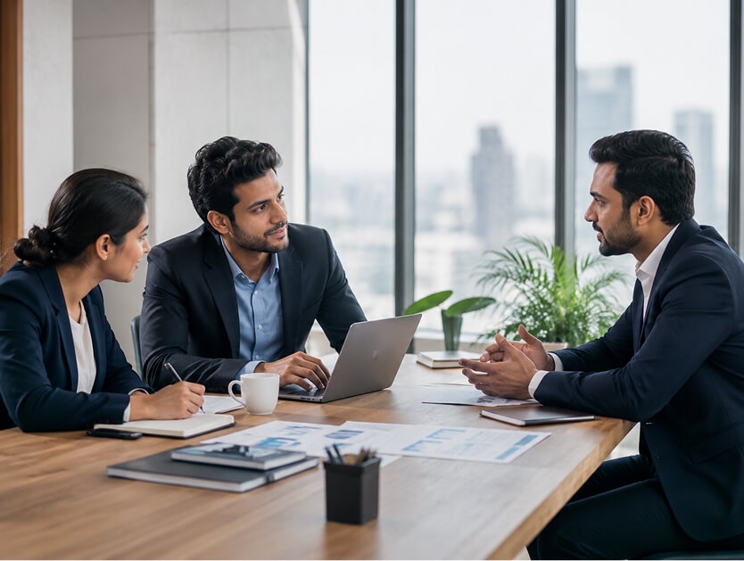 Artham colleagues working together at a meeting table.